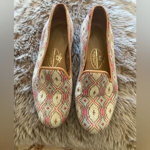 Stubbs & Wootton Cream and Pink Needlepoint Loafers